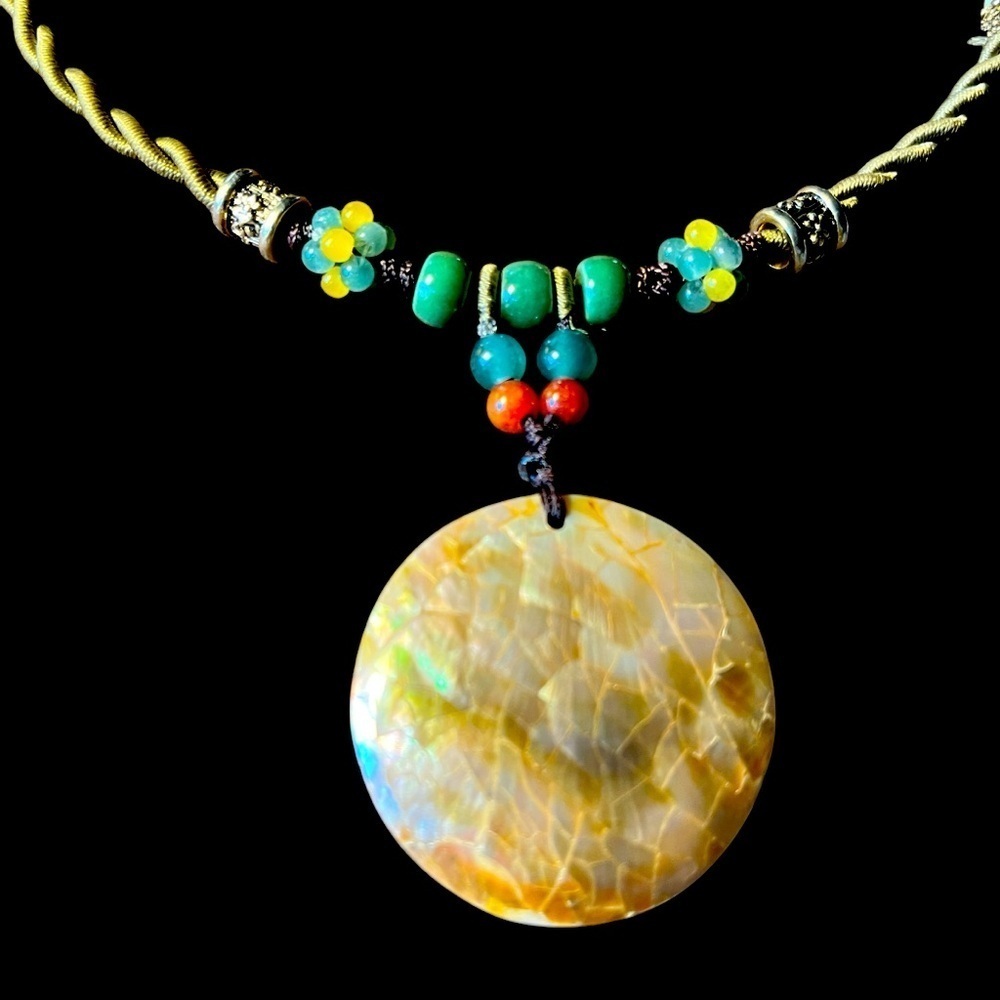 Cookie Lee Abalone Shell Natural Stone Beaded Necklace Adjustable